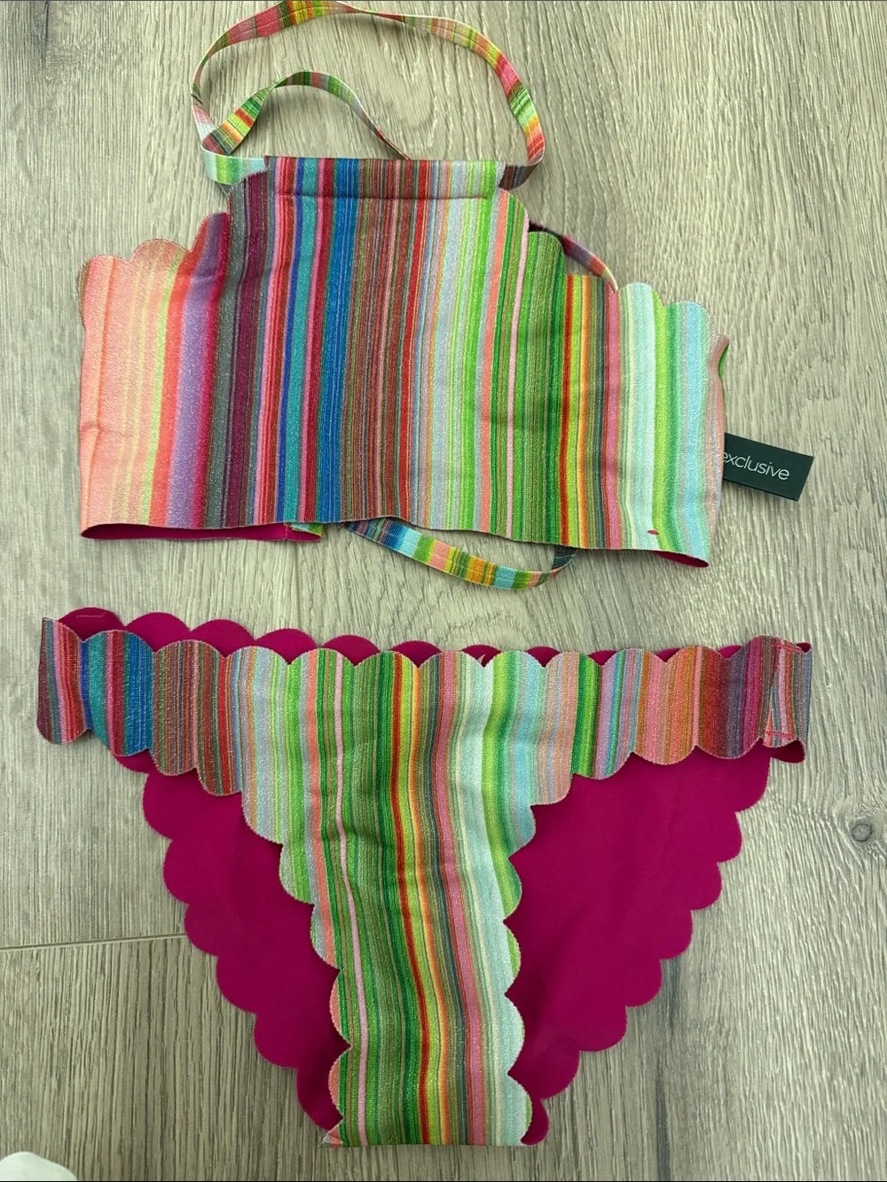Pilyq Multicolor Striped Scallop-Edge Bikini Bottoms  size 8 but fits 5/6